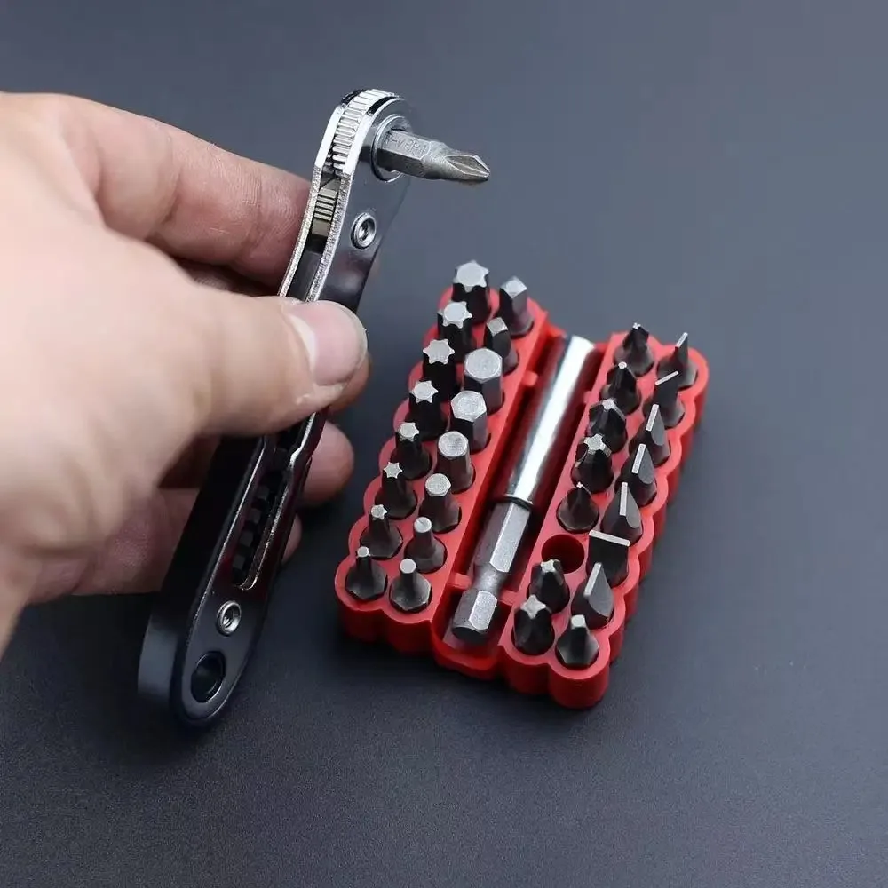 Conjunto de Chaves de Fenda Multifuncionais com Catraca Bidirecional, Chave de Fenda Portátil com Múltiplas Pontas, Chave Compacta para Espaços Apertados