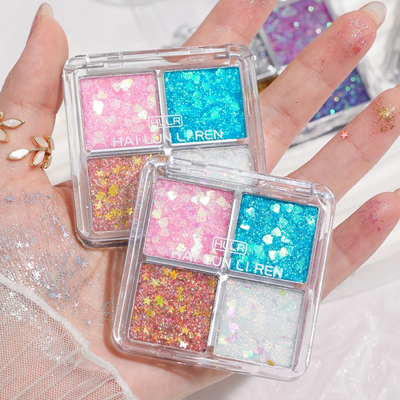 Ombretto luccicante a 4 colori Glitter Body Face Art Paillettes sciolte Gioielli con diamanti Strass Pallet per trucco Impermeabile Festival per feste