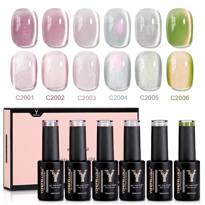 

YOKEFELLOW 6 шт. кошачий магнитный гель-лак для ногтей 10 мл блестящий сакура розовый гуава зеленый гель «кошачий глаз» светодиодный УФ-лак для ногтей DIY Salon