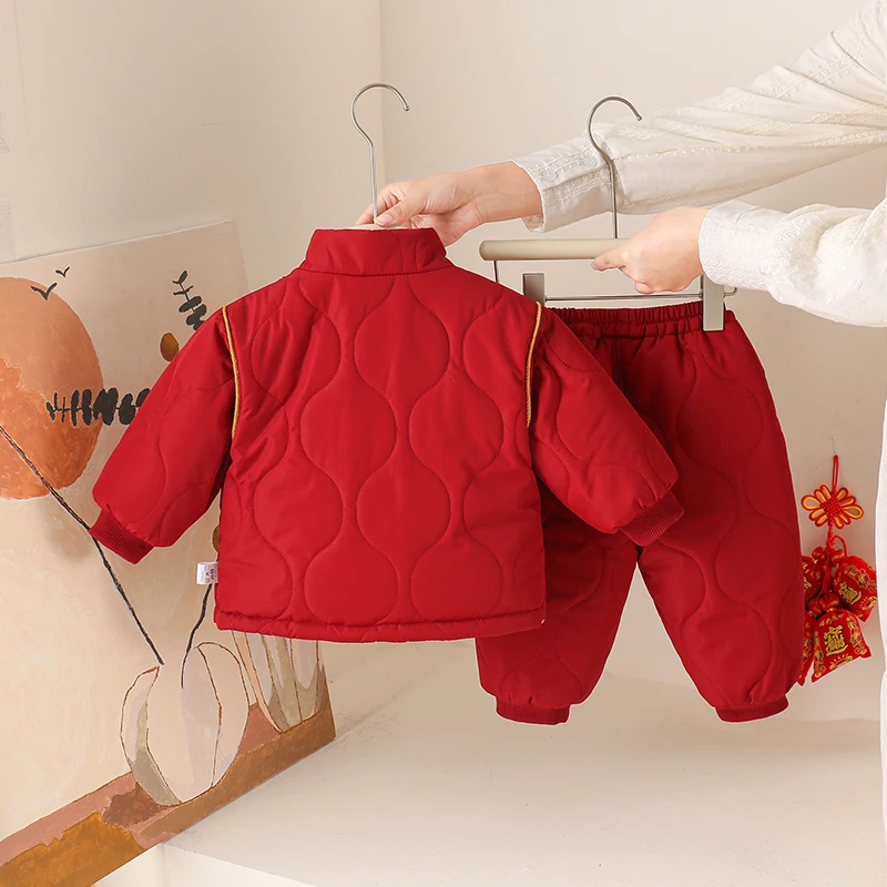 Zimowy zestaw dla niemowlaka, bawełniany, ocieplany polarem, na 00 dni, roczek, ubrania na Nowy Rok, ciepła odzież wierzchnia, dwuczęściowy komplet ex