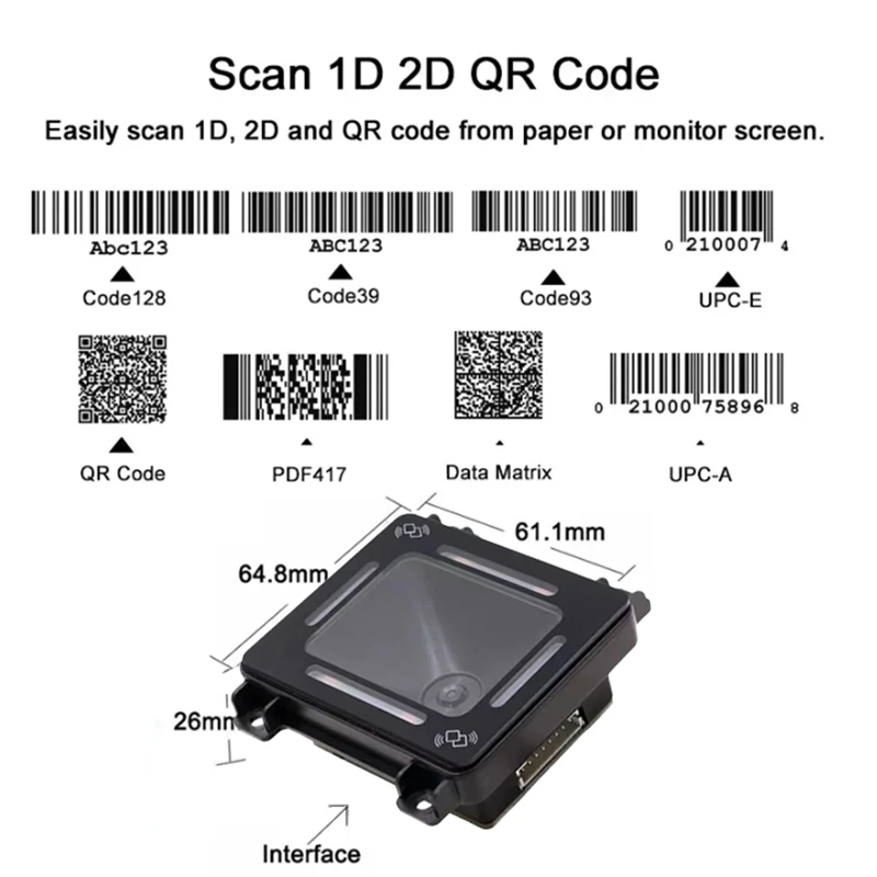 Imagem -06 - Rfid Card Reader para Quiosque Turnstile qr Code Nfc 1d 2d Controle de Acesso Barcode Scanner Usb Wiegand Ep8280