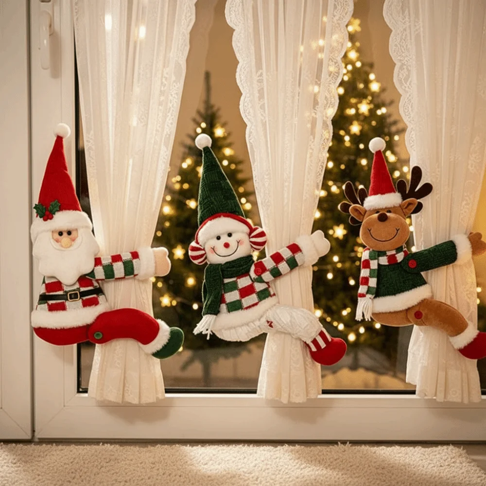 Creative Design Christmas Curtain Tieback Bright Color Soft Cartoon Window Fastener Durable Lightweight Xmas Curtain Buckle