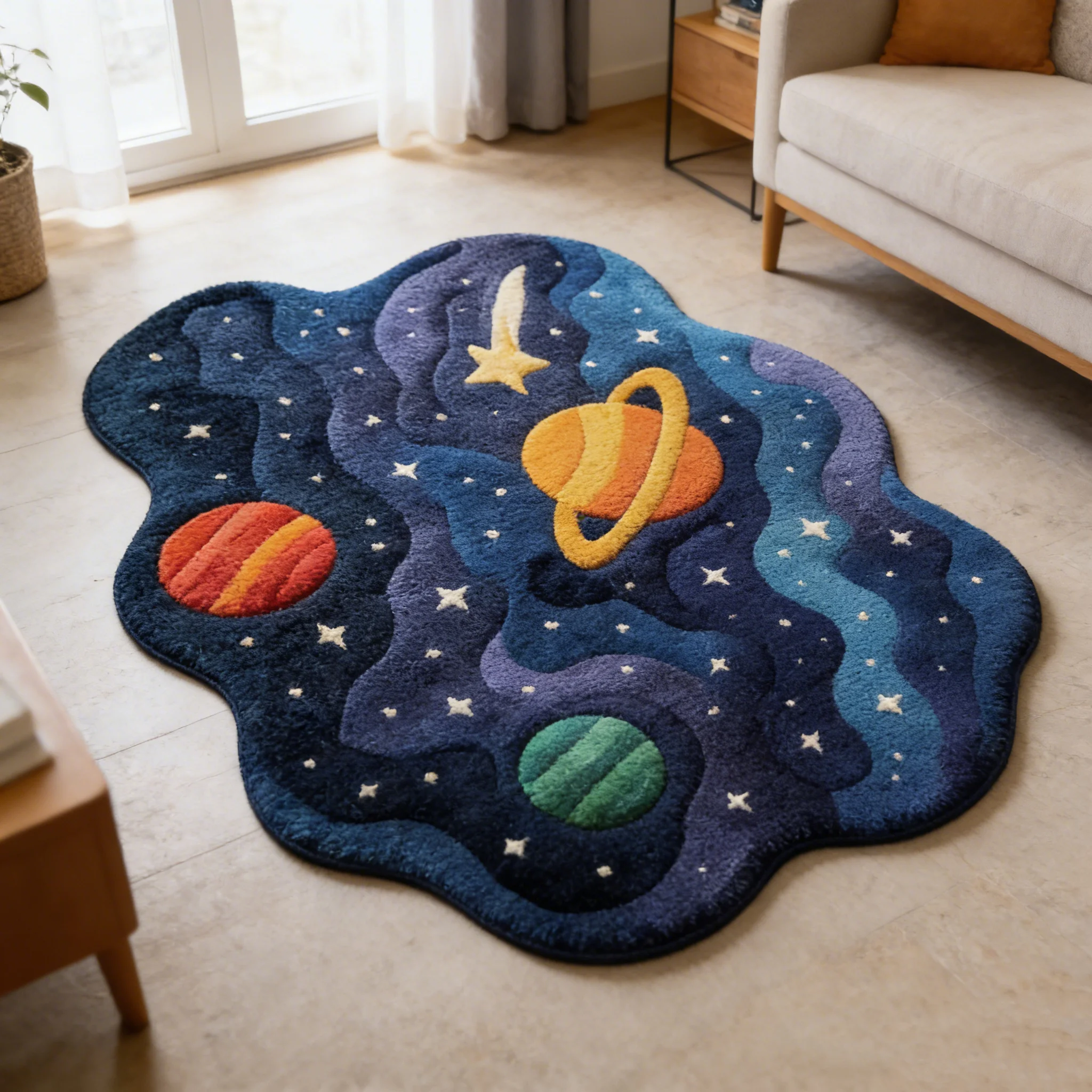 Galaxy Space Planet Shaped Rug Universe Star Tufted Floor Mat Soft Non Slip Washable Area Carpet Kids Living Room Home Decor