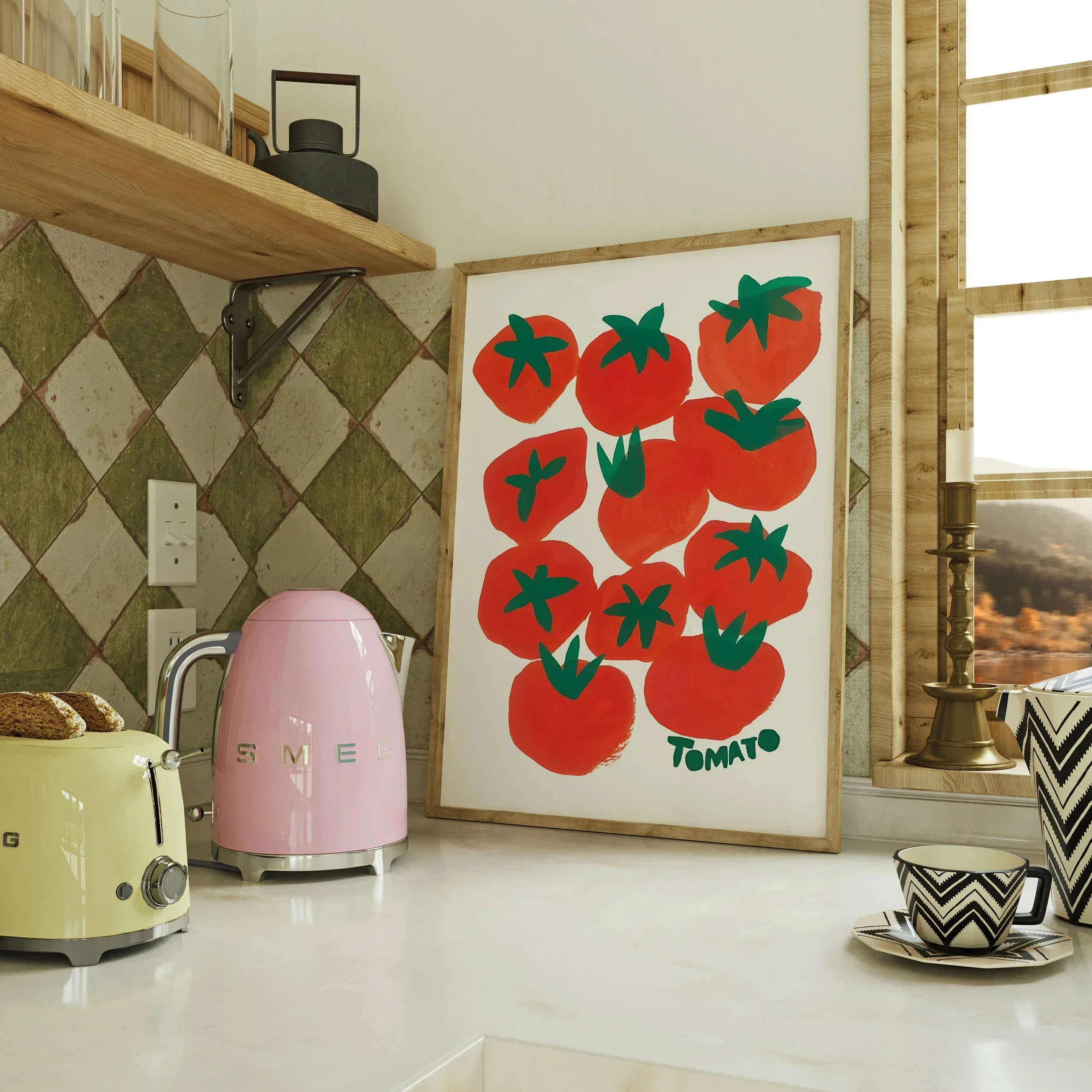 Red Food Tomato Funny Wall Art, HD Canvas Print Poster, Suitable for, Home, Kitchen, Living Room, Restaurant Decoration