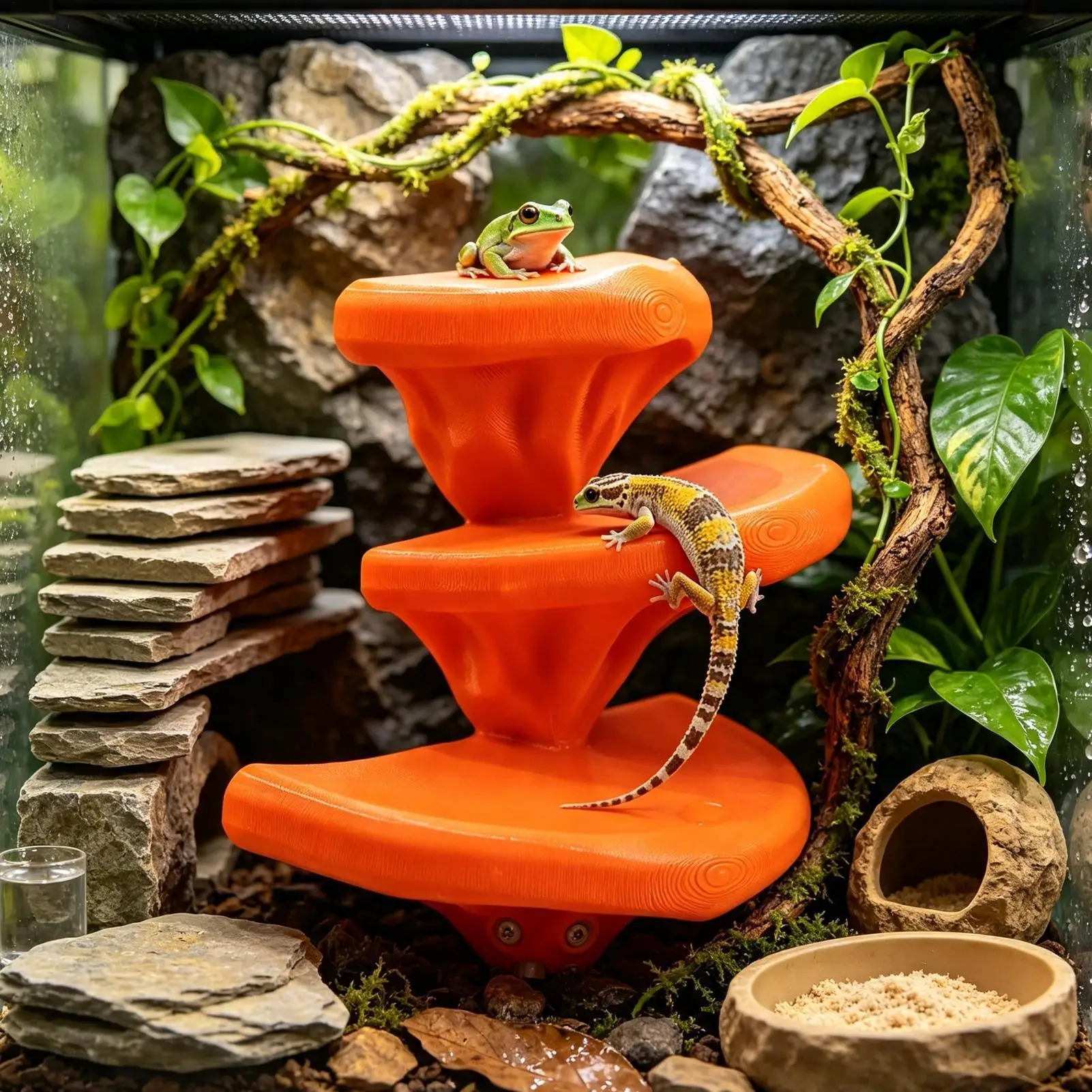 1PC Mushroom Reptile Platform Screw-Mount Wooden Terrarium Perch For Geckos Spiders Small Reptiles Gecko Tank Accessories
