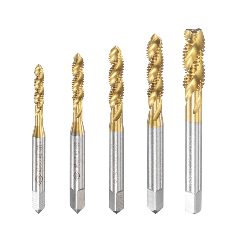 

5pcs HSS Spiral Flute Taps Set Machine Thread Screw Tap M3 M4 M5 M6 M8 High-speed Steel Metric Titanium Coated Thread Tap Drill