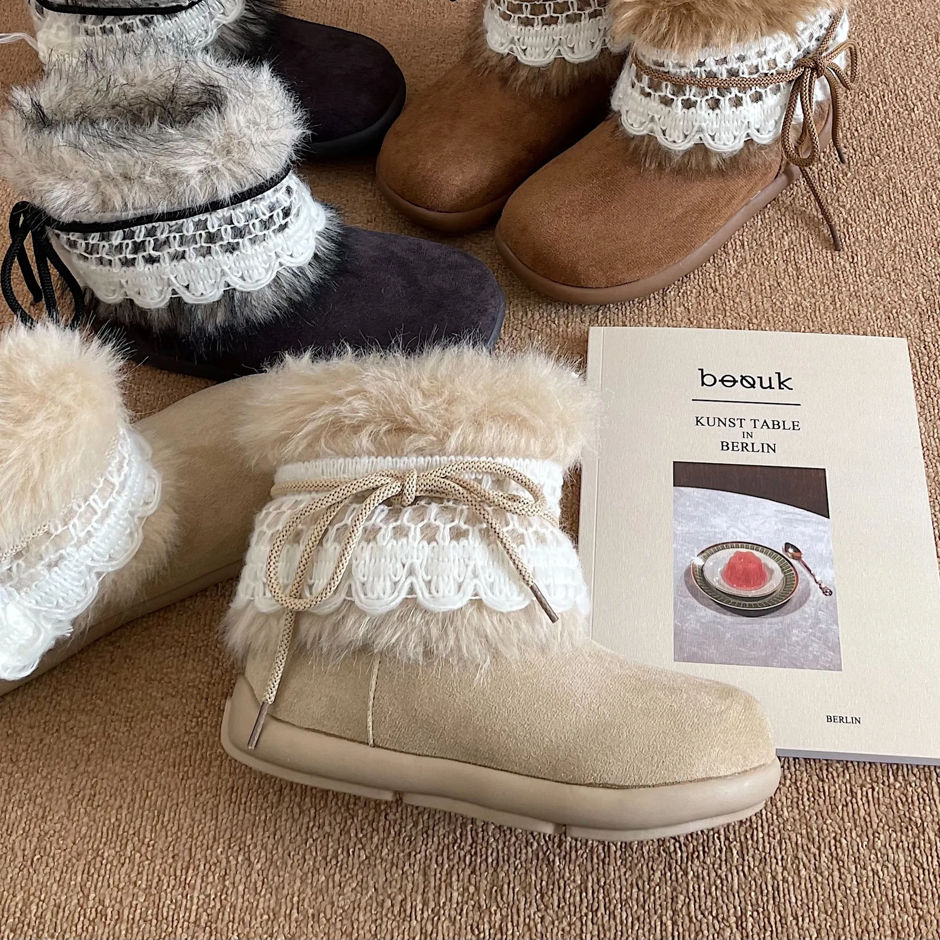 

Retro casual versatile snow boots for women's autumn and winter new thick-soled fluffy plush thickened warm large cotton shoes