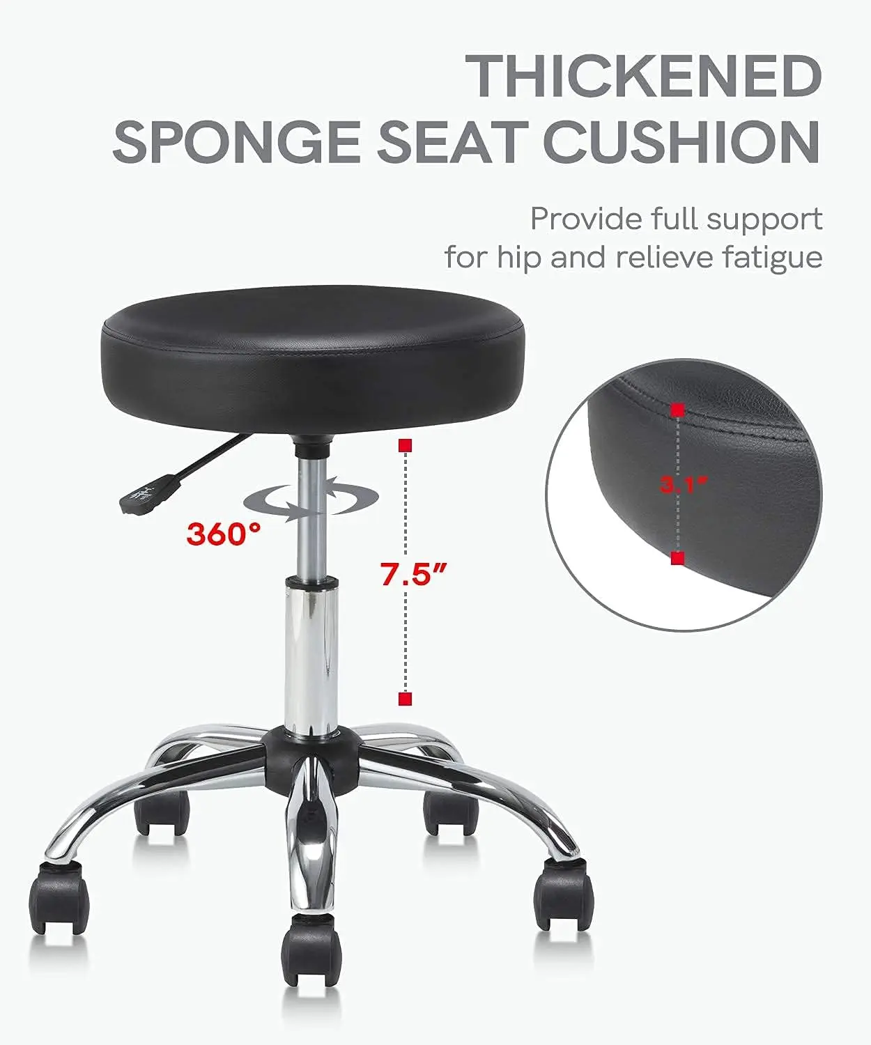 Juego de 2 taburetes redondos giratorios con ruedas, altura ajustable, asiento ancho resistente, taburete de dibujo, silla para oficina y salón