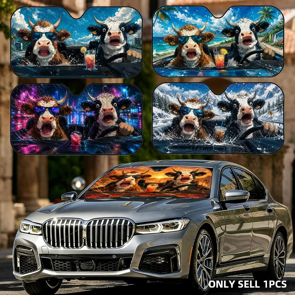 

The cow is driving Sun Visor Foldable Aluminum Foil Car Windshield Sun Shade - UV Protection & Heat Insulation Visor