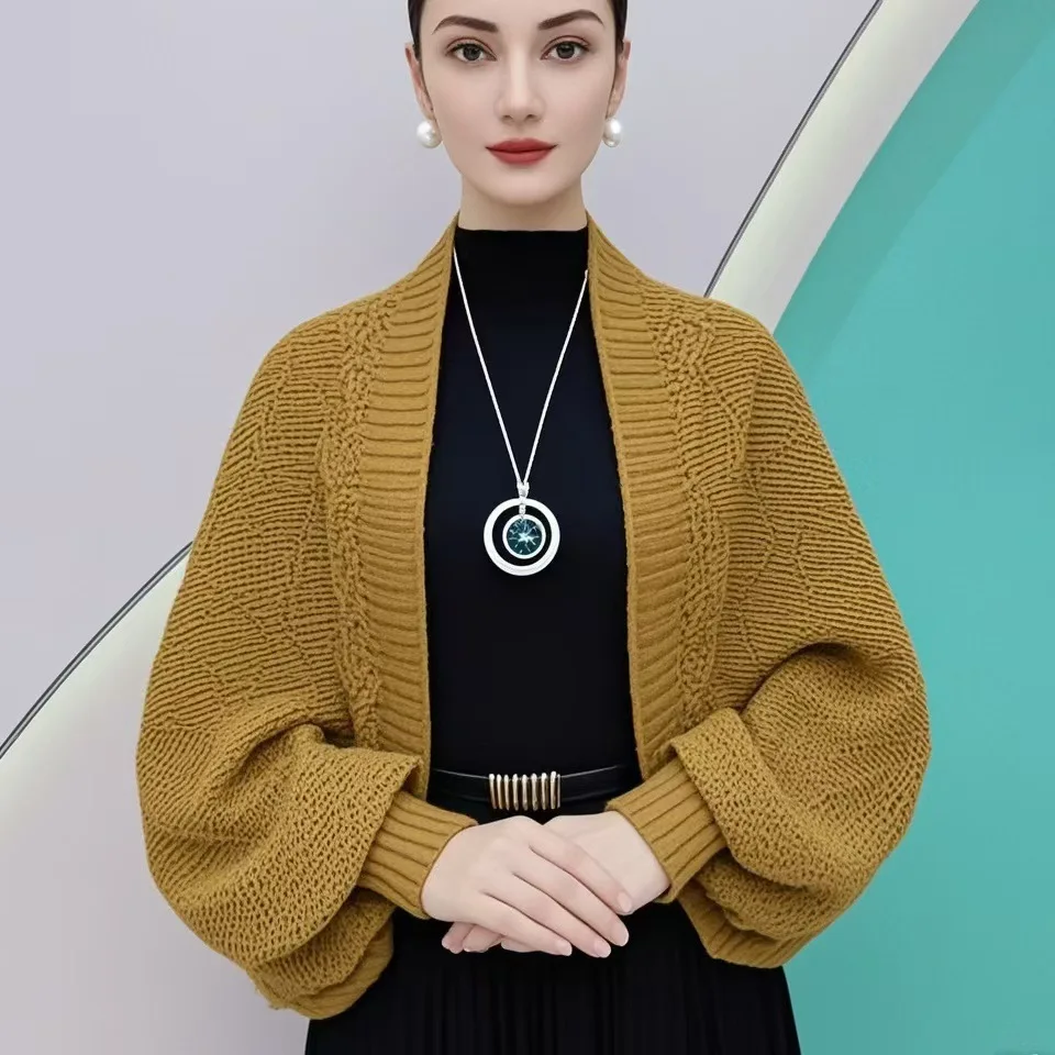 Puntero de punto cálido con identificación hueca para mujer, prendas de vestir exteriores para otoño e invierno, cárdigan abierto, diseño versátil Sli