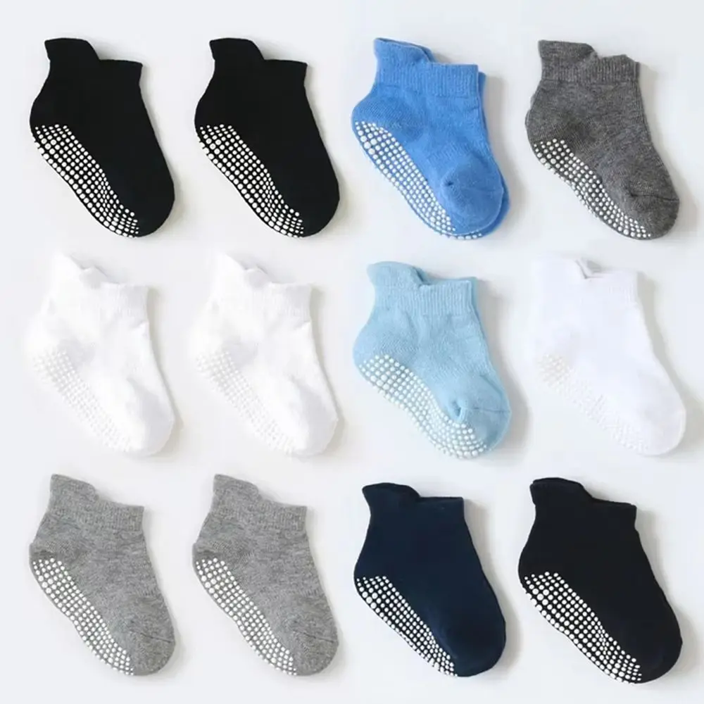 

6 Pairs Comfortable Rubber Sole Toddler Socks Soft Spring Autumn Cotton Ankle Socks Indoor Baby Anti-Skid Socks For Kids