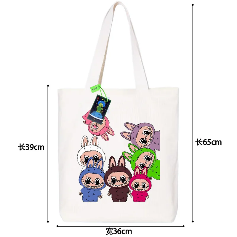 

2025 New Labubu Canvas Bag Large Capacity Shoulder Bag Handbag Anime Accessories Cute Cartoon Girl Birthday Gift