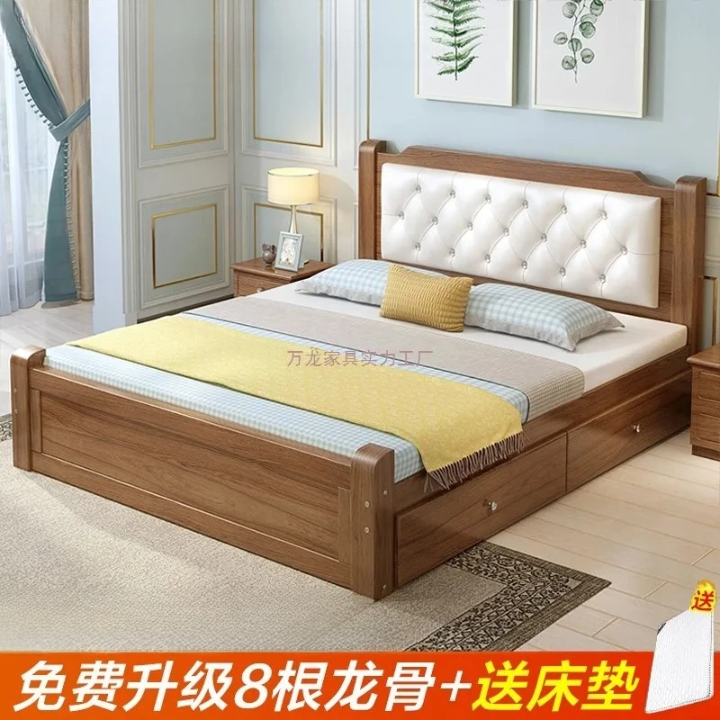 Solid wood bed 1.8 meters E****mical adult master bedroom double bed European 1.5 meters Household 1.2 meters Single bed 1 meter