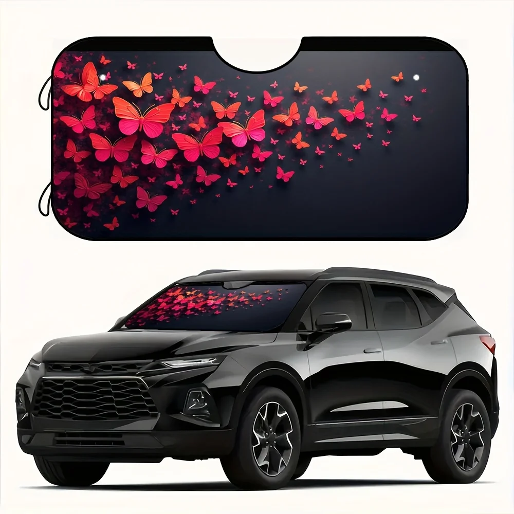 

1 шт., автомобильный солнцезащитный козырек на переднее окно с красной бабочкой и летающим сердцем, складной и забавный, идеально подходит для автомобилей, грузовиков и внедорожников,