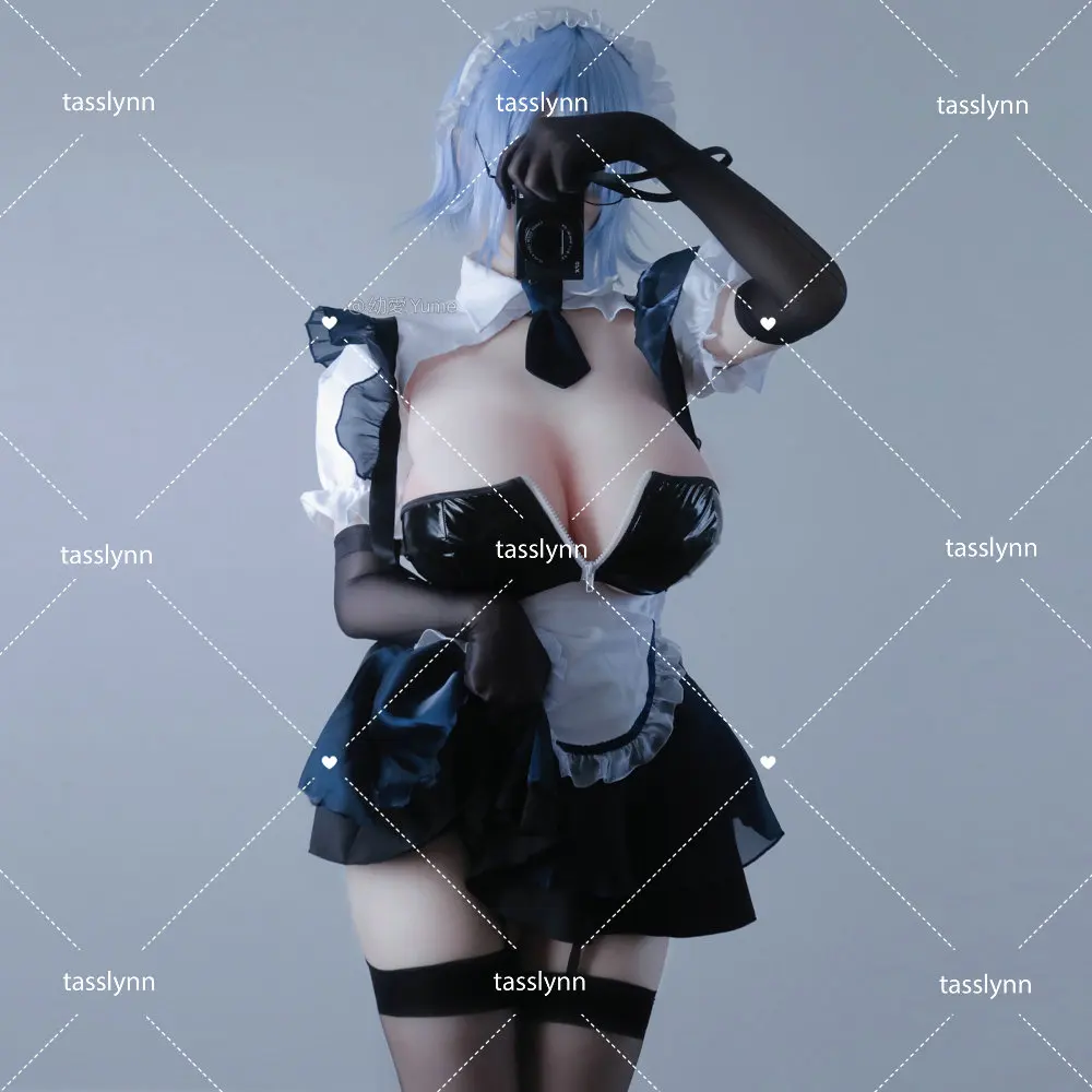 

Dark Style Blue Maid Dress Set Lingeries Costume Outfit with Headdress Stockings Black Maid Cosplay Costumes Halloween Costumes