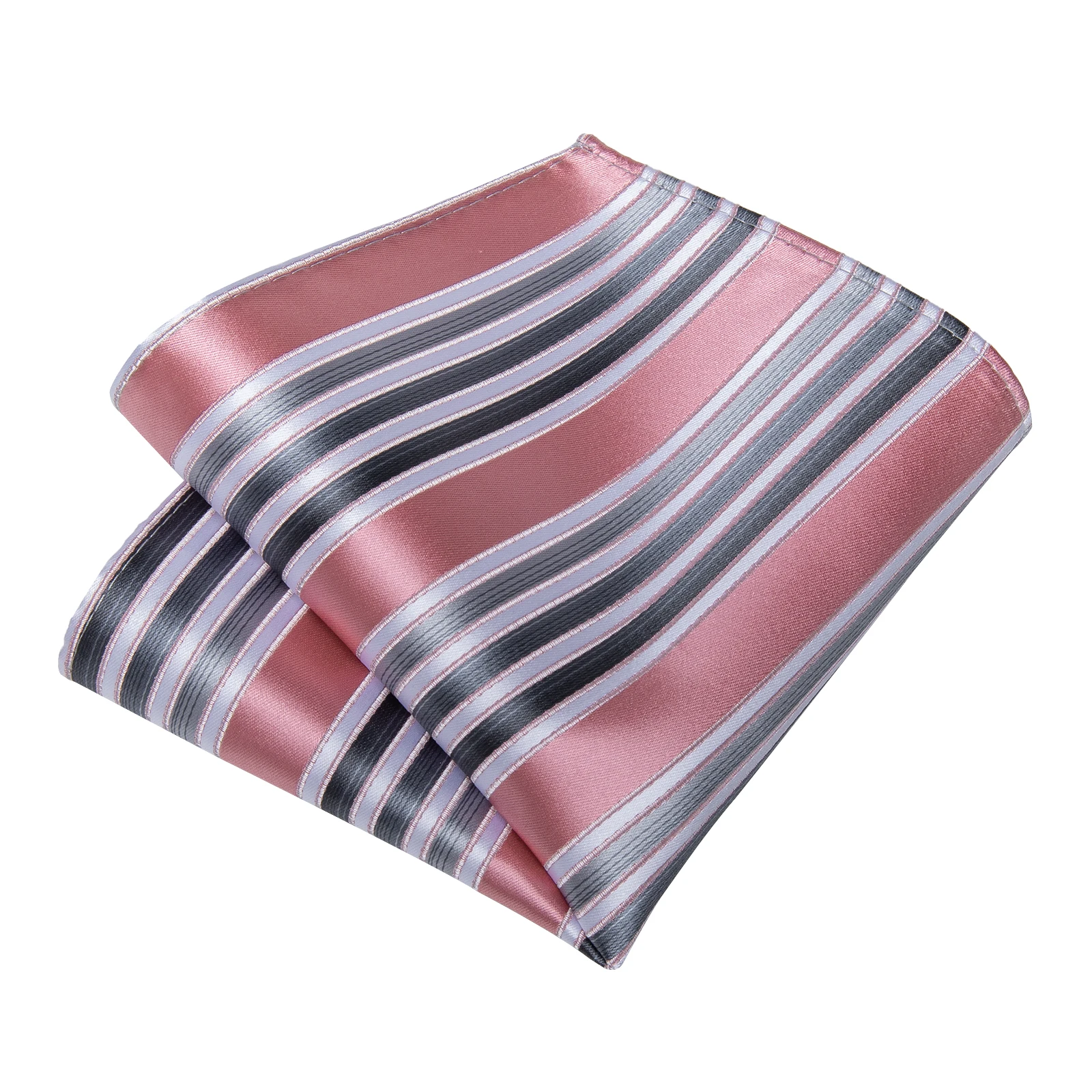 Pink Gray White Striped Fashion Silk Tie Set Handkerchief Cufflinks Gift For Men Accessories Dropshipping Wholesale