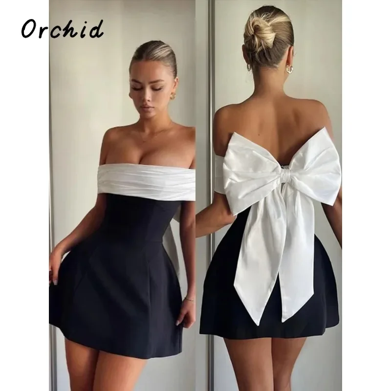 

Straplees Mini Dress Women Sexy Elegant Backless Sleeveless Bow Robe Female 2025 Fashion Off Shoulder Party Christmas Dresses