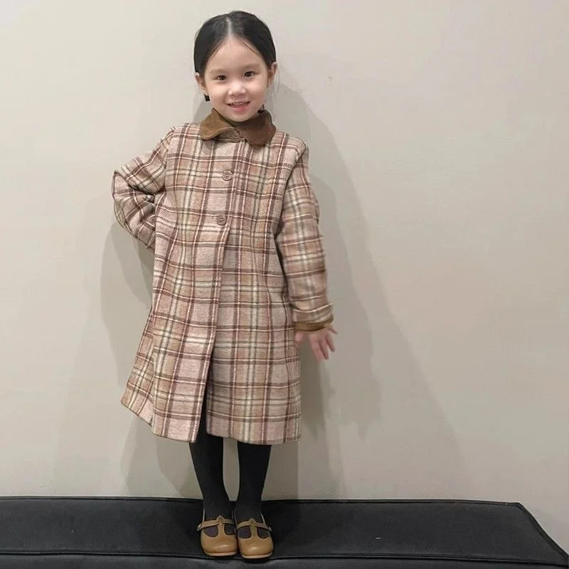 Girls Woolen Coat Overcoat Jacket Windbreak 2023 Luxury Warm Plus Thicken Winter Cotton School Gift Children's Clothing