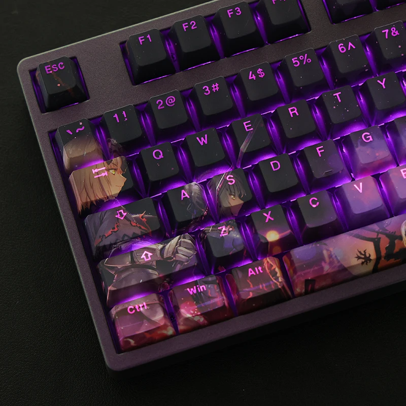 Fate/grand order 108 teclas pbt tintura sublimação keycap rgb pode transmitir luz anime keycaps para teclados de jogos mecânicos