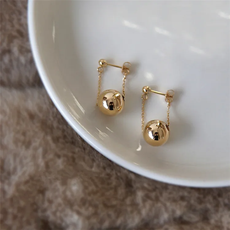 

2025 Chic Trendy 14k Gold Filled Ear Dangling Gold Ball Tassel Drop Buckle Earrings For Women Celebrities Design Fine Jewelry