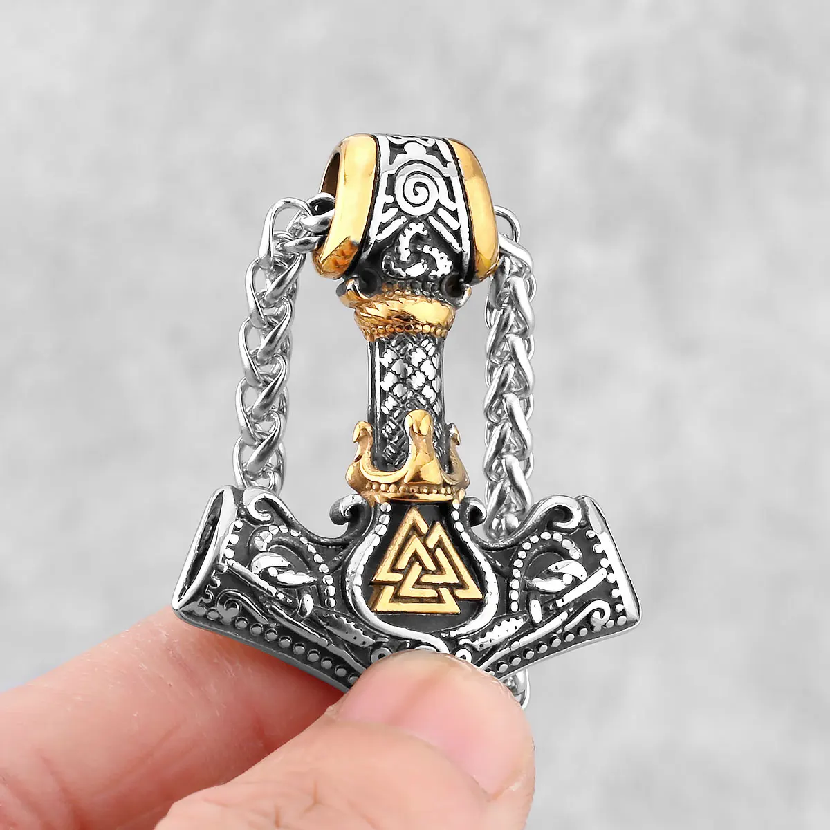 Men\'s Stainless Steel Thor\'s Hammer Viking Necklace Triangle Rune Keel Charm Fashion Pendant Necklace Amulet Jewelry Gift