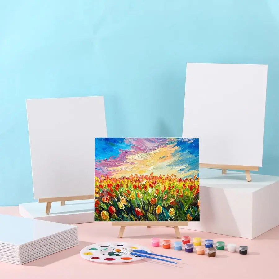 Stück Mini-Leinwand- und Staffeleien-Set zum Malen, 20,3 x 25,4 cm große Leinwandplatten mit 22,9 cm großen Holzstaffeln für Öl- und Acrylmalerei, Weihnachten