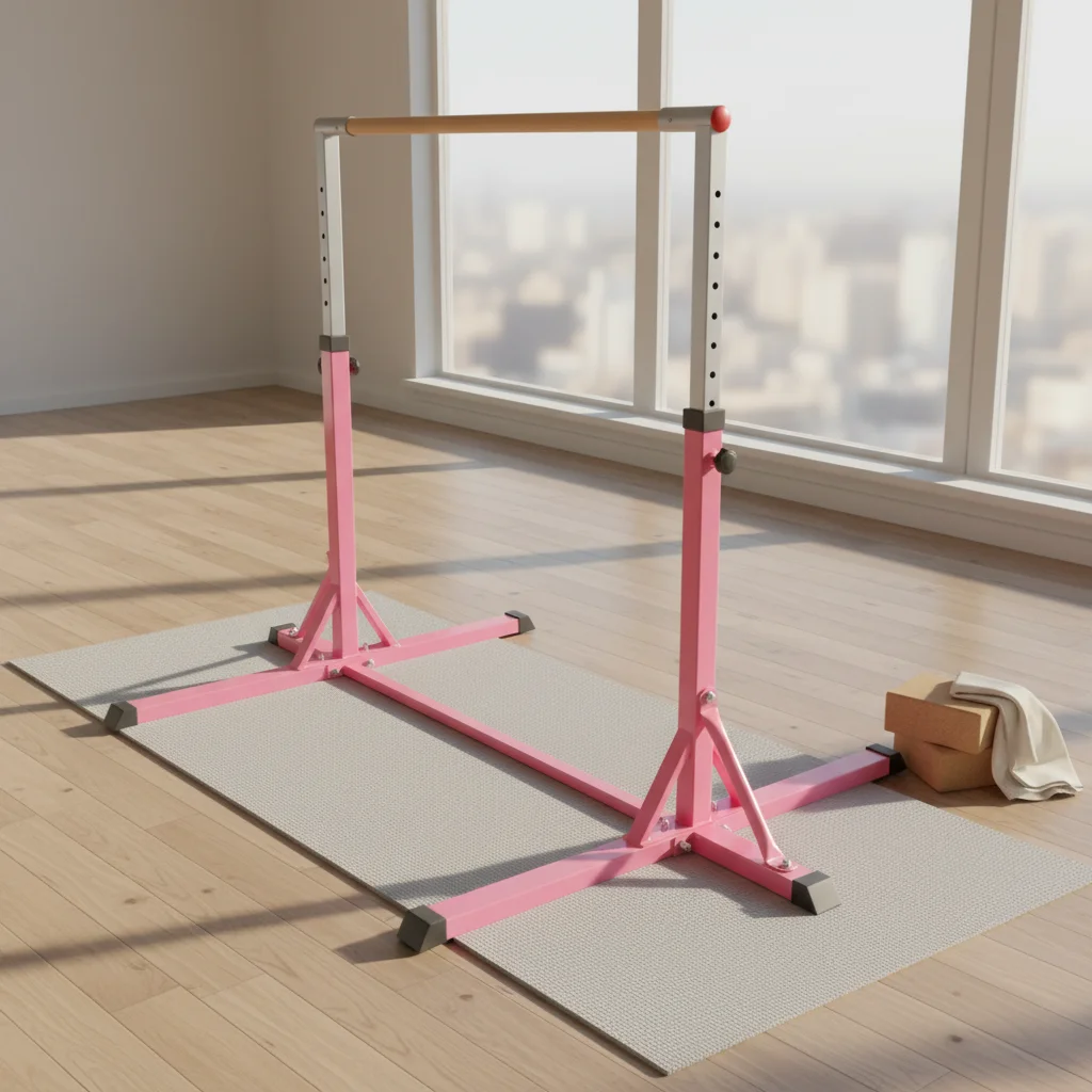 Junior Gymnastics Adjustable Height Kip Bar with X-Stabilizer Base