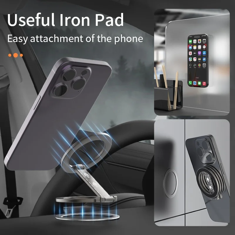 الهاتف المحمول 360 °   حامل مغناطيسي دوار على الوجهين لحامل حلقة الإصبع المعدني المحمول Magsafe لهاتف iPhone 17 16 15 Samsung