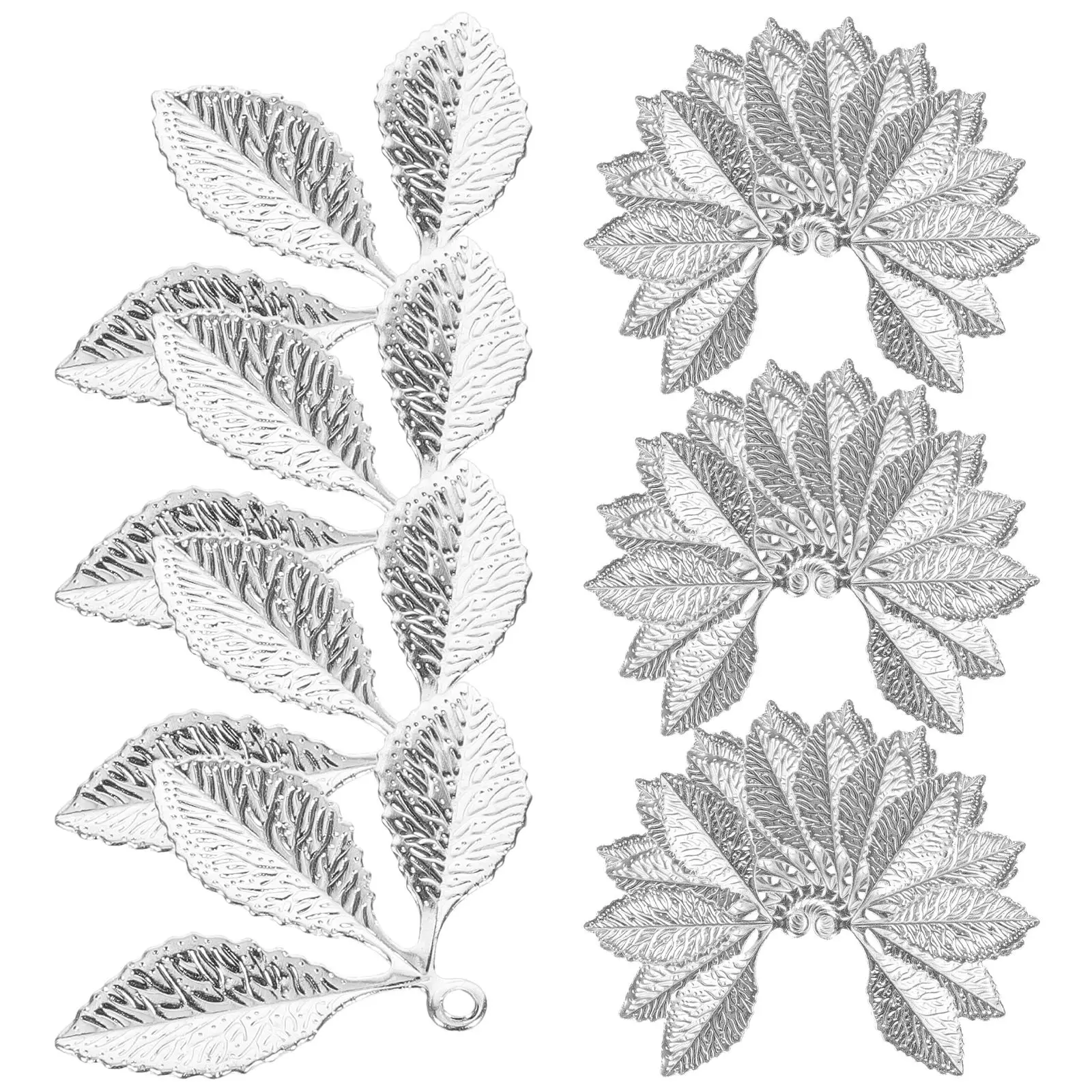 

100 Pcs Silver DIY Jewelry Making Leaf Hair Forks Charms Pendants Retro Earrings Necklace Accessories Crafting Supplies