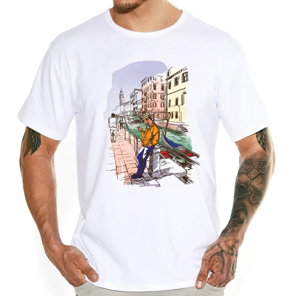 

Футболка мужская с принтом Венеции, модная уличная одежда в стиле ретро, крутая хипстерская рубашка с коротким рукавом, в стиле Харадзюку, лето