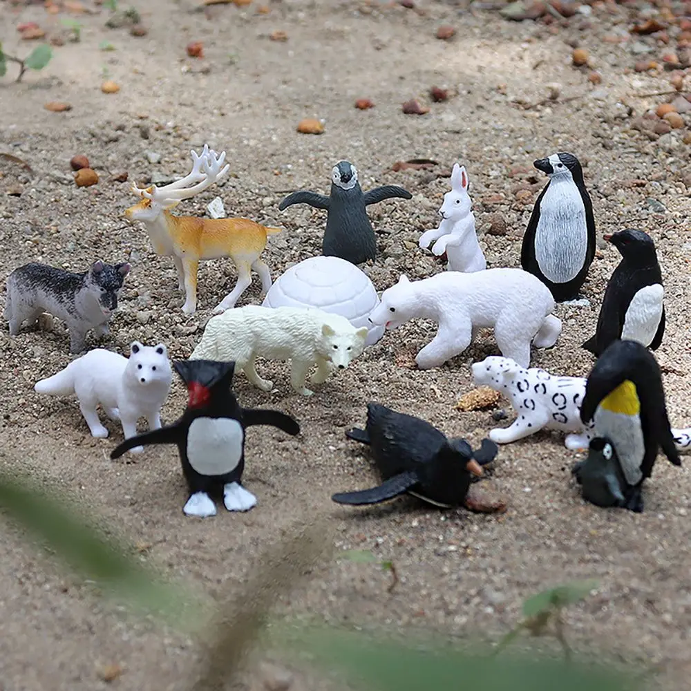 Regalo Micro paisaje ciencia educativo figuras de pingüino en miniatura Reno Lobo Oso Polar zorro conejo modelo Animal Ártico