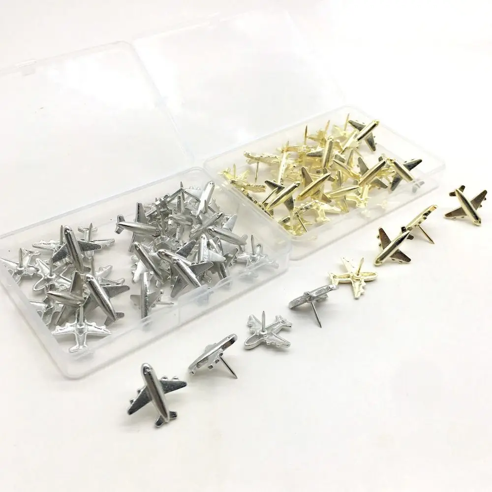 30pcs Silver/Gold Color Airplane Push Pins Airplane Shape Zinc Alloy Metal Airplane Push Pins Cute Design Multipurpose