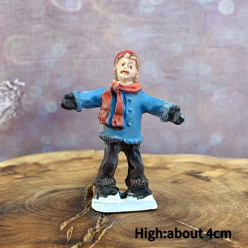 HO 1:87 Winter Resin Mini Figures, Hand Painted Christmas Snow Scene Model People, Train Diorama Decor Collectible Gift