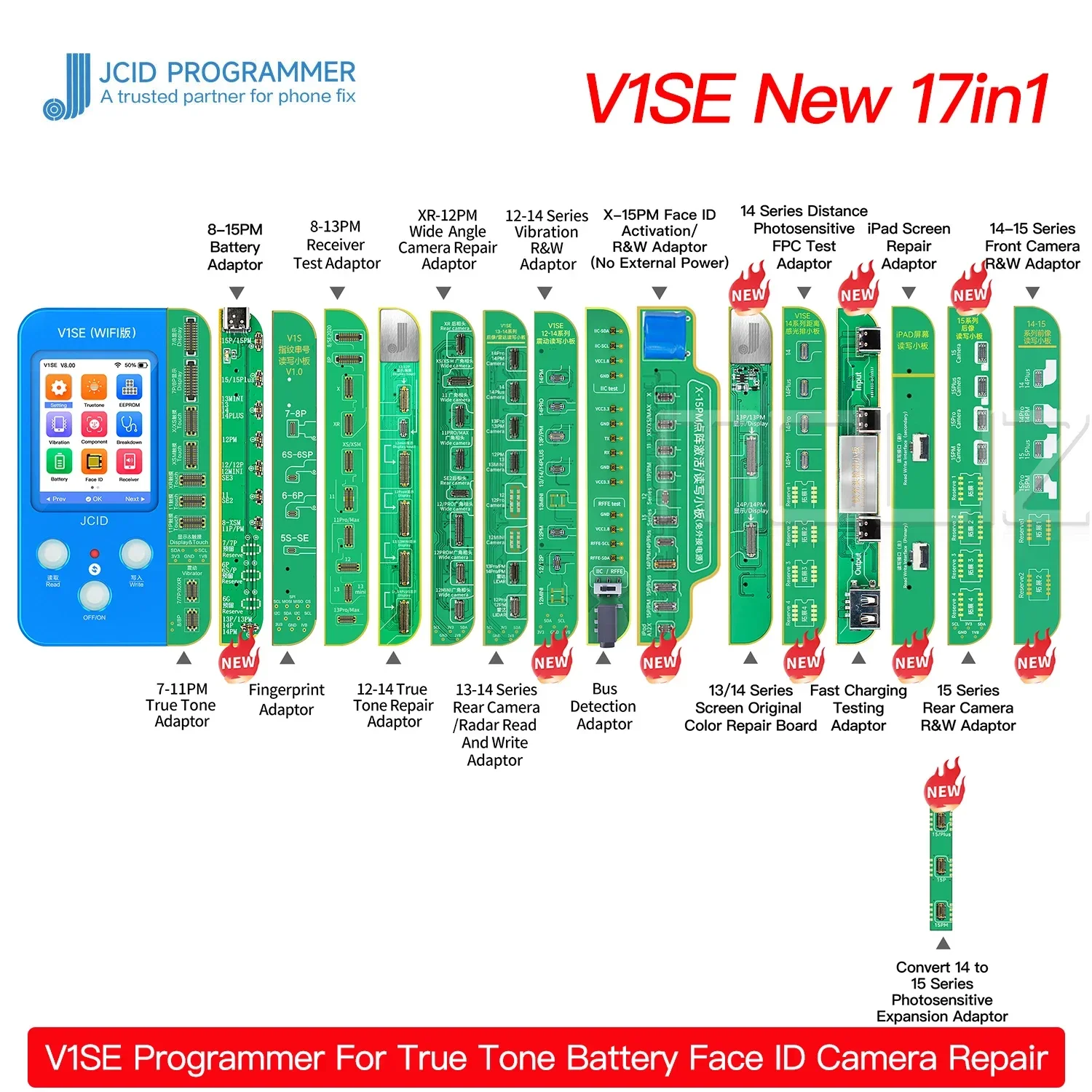 JCID Programmer V1S/JC/V1SE for Iphone X/XS/Max/11/12/13/14 15PM True Tone Fingerprint Dot Projector Battery Data Read and Write