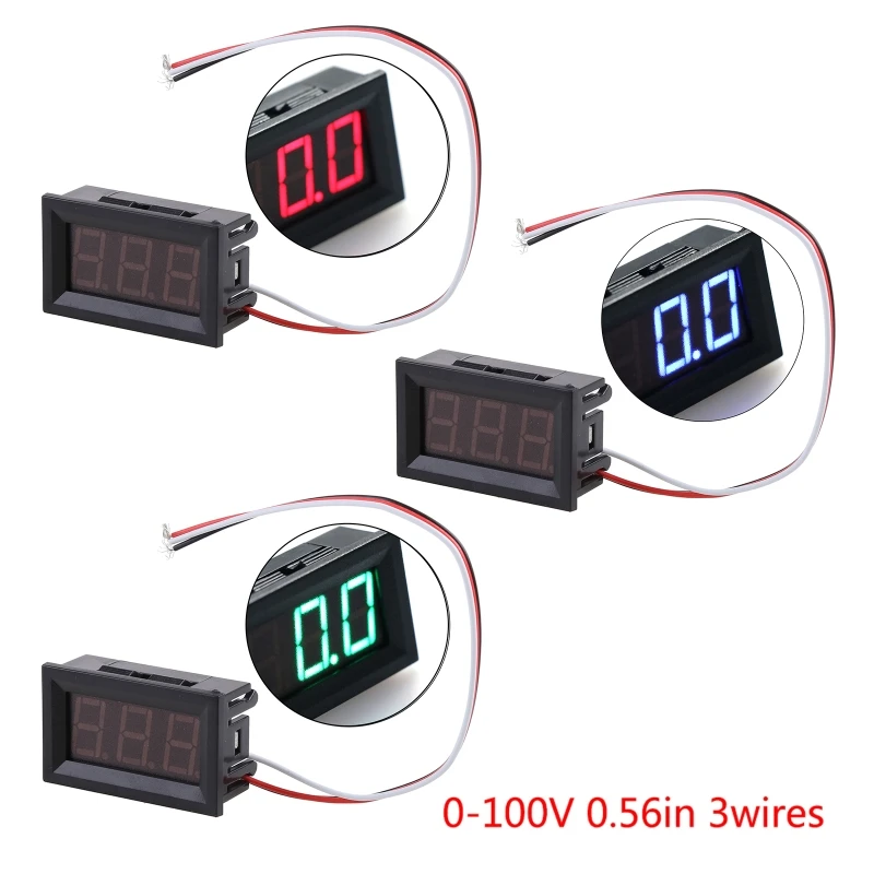 3-Wire Digital Voltmeter for DC 0-100V LED Display & Reverse Polarity for Protec