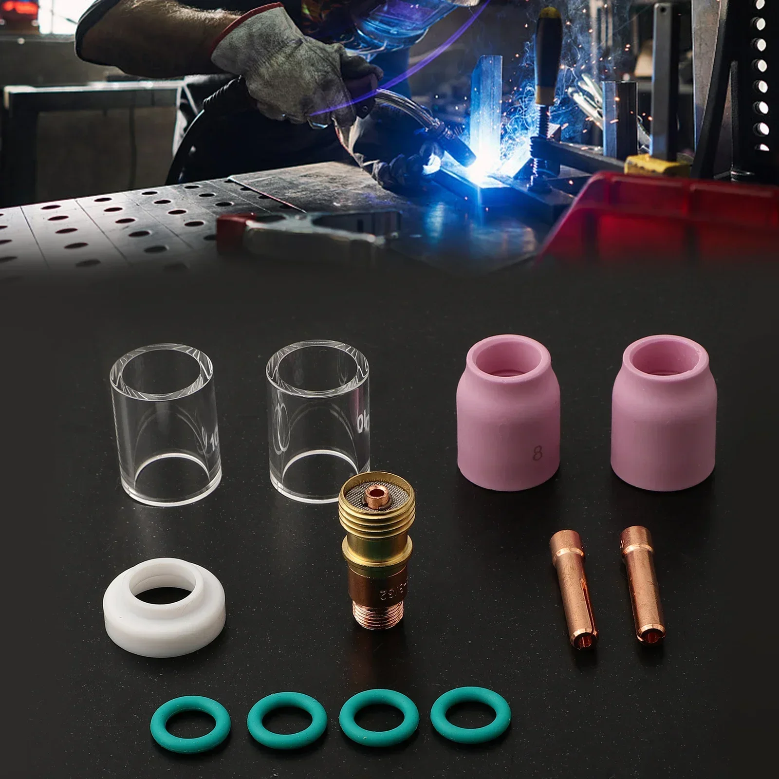 

12 Pack TIG Welding Torch Accessories Gas Lens Kit Tig #10 Glass Cup Collet Nozzles Set For WP17 WP18 WP26 Welding Tools