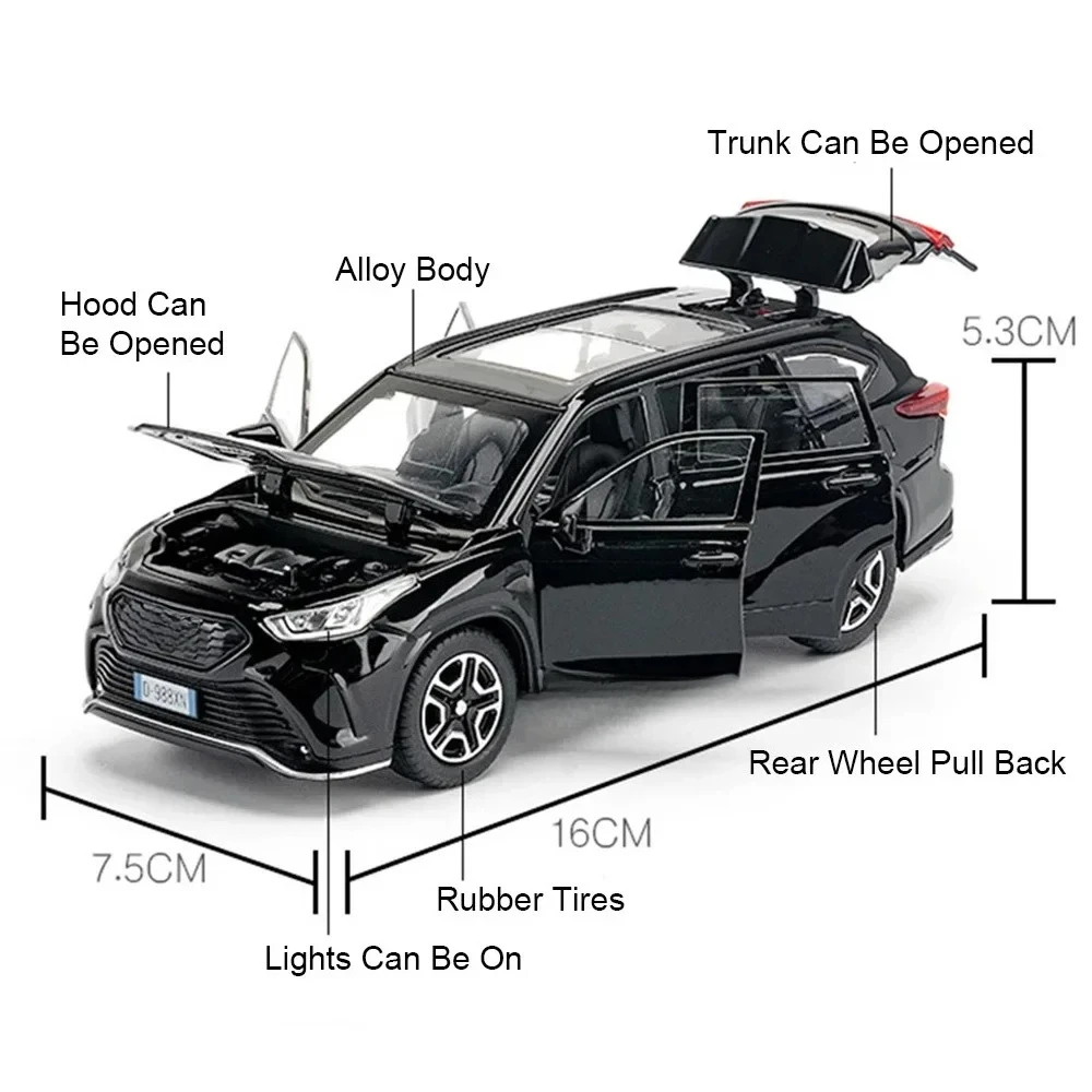 1:32 ‌ Modèle de couronne Kluger, voitures jouets en alliage moulé sous pression, SUV, son et lumière, 6 portes ouvertes, Mini véhicule, jouets pour enfants, cadeaux
