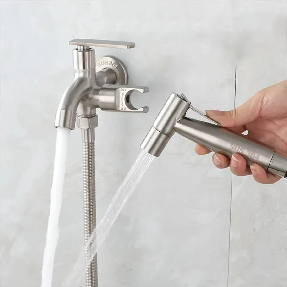 

Wall Mouted Bathroom Faucets Single Cold Tap Spray Gun Nozzle Multifunctional Stainless Steel Mop Pool Balcony Faucet
