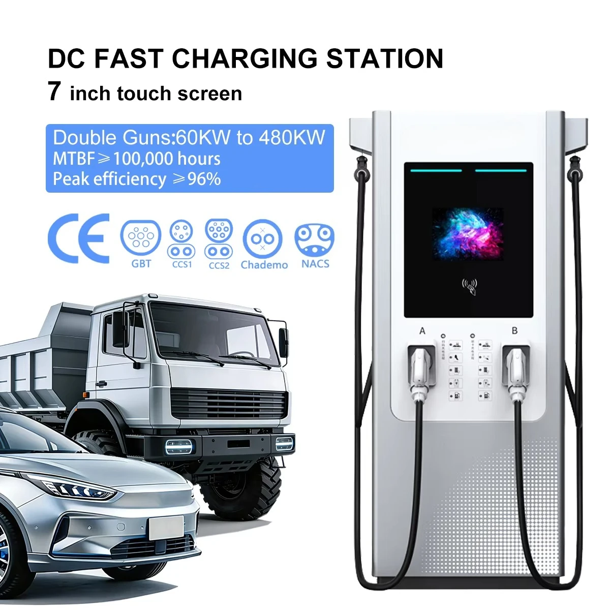Customized 480KW Floor-Mounted Duel  Evse Commercial CCS1/CCS2/CHAdeMO DC Electric Vehicle Charger Fast Ev Charging Station