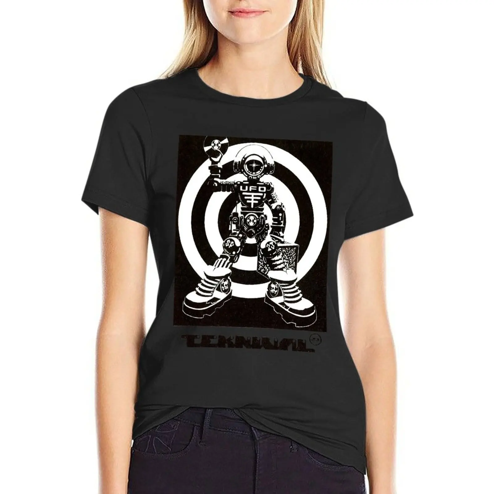 Spiral tribe UFO Teknival flyer T-shirt female Aesthetic clothing tees Woman fashion