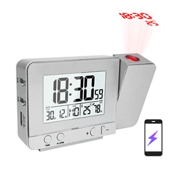 Digital Projection Ceiling Clock Dimmable LED Display with USB Charger Alarm Clock For Bedroom With Thermometer Hygrometer