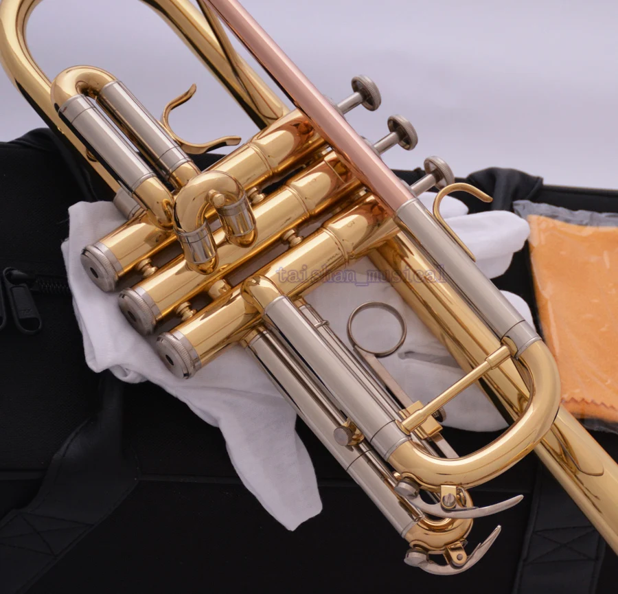 High quality Top Gold Lacquer C Key Trumpet Horn Cupronickel Tuning Pipe Free 2 Mouthpiece