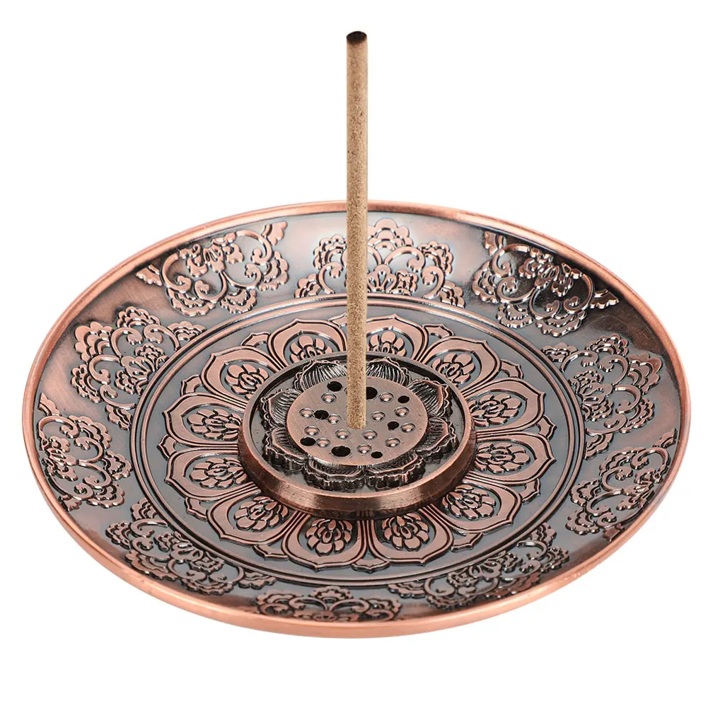 

Copper Color Alloy Incense Burner Ash Catcher Flower Shape Statue Censer Plate With 9 Holes Stick Incense Holder For Home