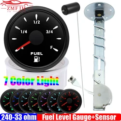 7 Color Light 52mm Fuel Level Gauge+Fuel Float Level Sensor 240-33 OHM for Auto Car Boat Waterproof IP67 Oil Tank Meter 12V 24V