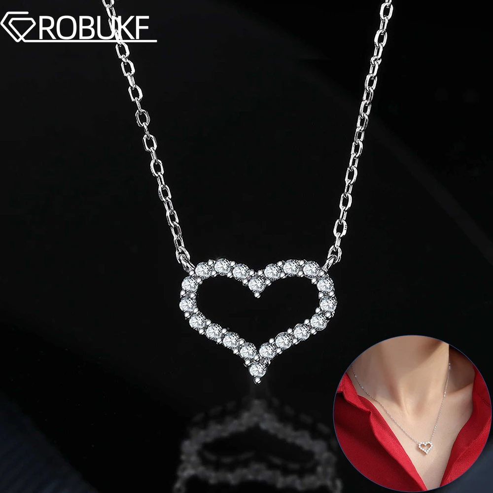 

0.3CT-2CT Heart Pendant Moissanite Necklace With GRA D Color Sparking Diamond S925 Silver White Gold Plated Love Gift For Women