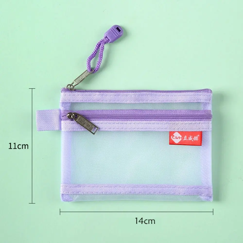 Dubbellaags Ovale Kleine Muntasjes Nylon Bus Id Creditcard Opbergtas Draagbare Mesh Geld Portemonnee Portemonnee Met Rits