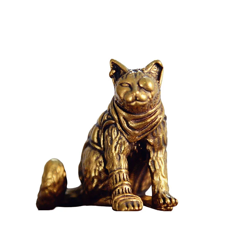One Eyed Cat Figurines Vintage Cat Ornament Brass Animal Statue Desktop Retro Craft Miniature Landscape Home Decor
