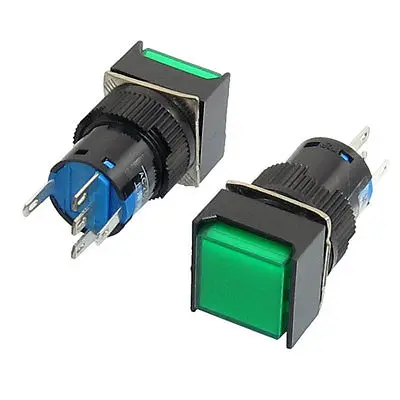 

AC 220V Lamp 1NO 1NC Momentary Green Square Push Button Switch