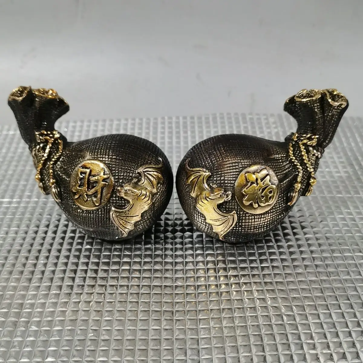 Gilt Brass Fortune Bag Ornament, Wealth Attracting Golden Pouch for Good Fortune & Prosperity