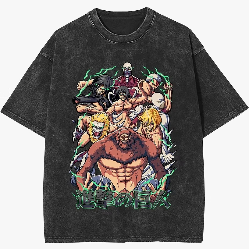 

Attack on Titan 2026 Summer Vintage Washed Cotton T Shirt Oversized Streetwear All Nine Titans Beast Armored Colossal Female